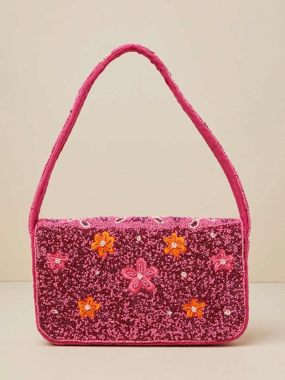 Lulus Bold Accent Hot Pink Multi Beaded Floral Shoulder Bag - Picture 3 of 5